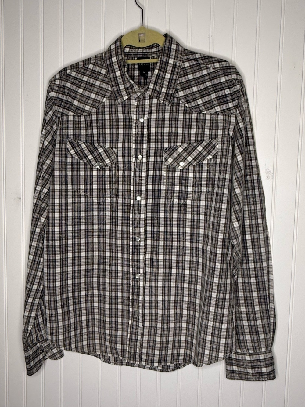 BKE Contour Pearl Snap Western Shirt Plaid Rockabilly Long Sleeve Size Medium